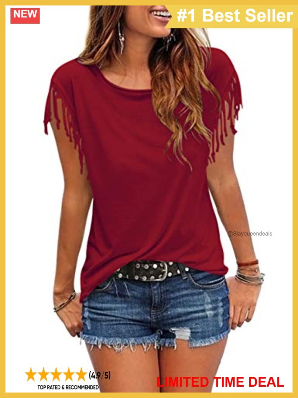 Tassel Short Sleeve Round Neck Casual Summer Tee Stretchy Breathable Top